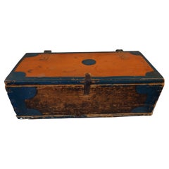 19th Century Swedish Antique Rustic Folkart Chest / Box with Original Paint