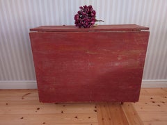 19th Century Swedish Antique Rustic Gustavian Drop Leaf Table Original Paint