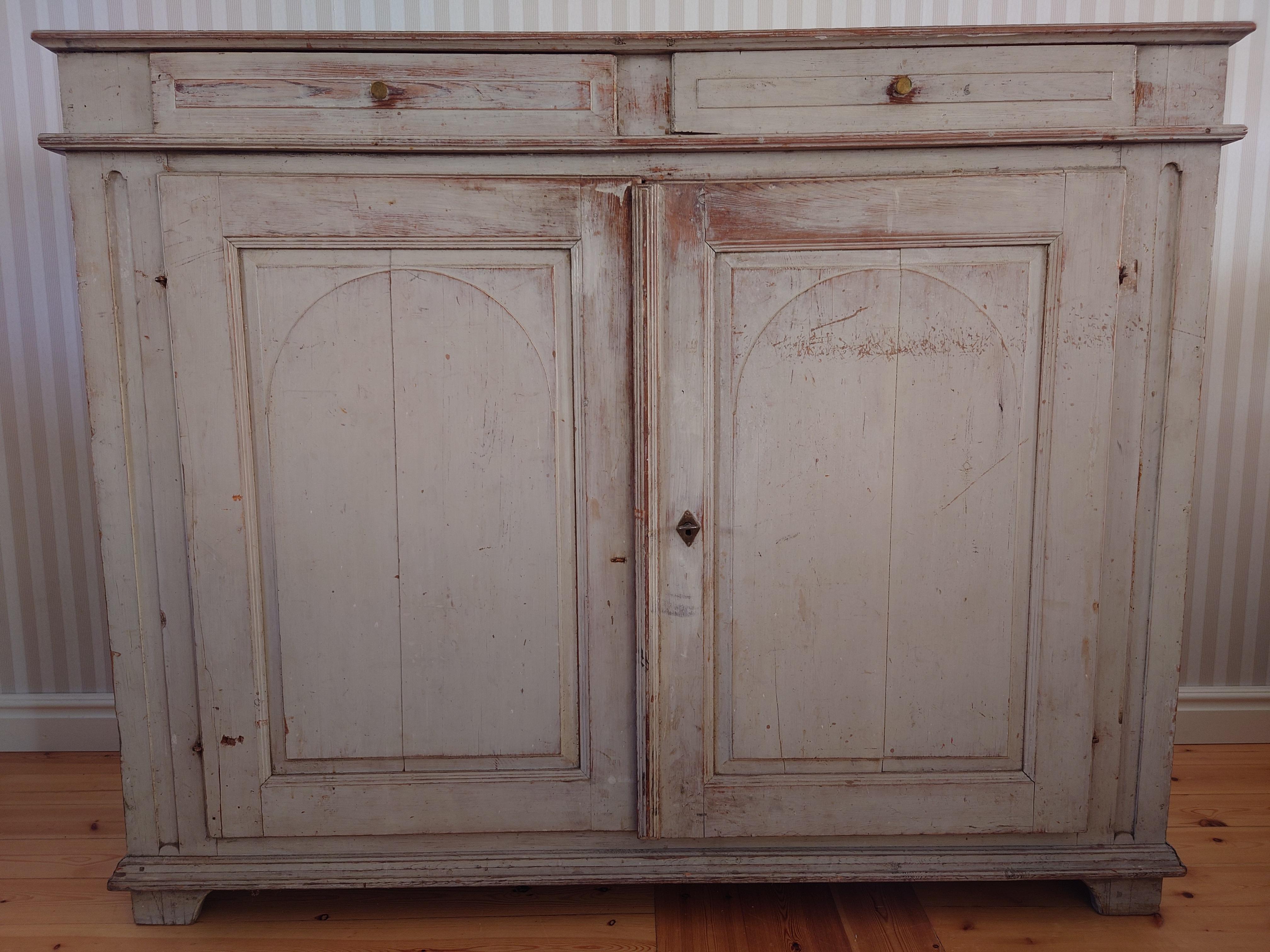 Hand-Carved 19th Century Swedish Antique Rustic  Late Gustavian Buffet / sideboard For Sale