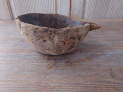 19th Century, Swedish Antique Rustic Wooden Bowl with Handle