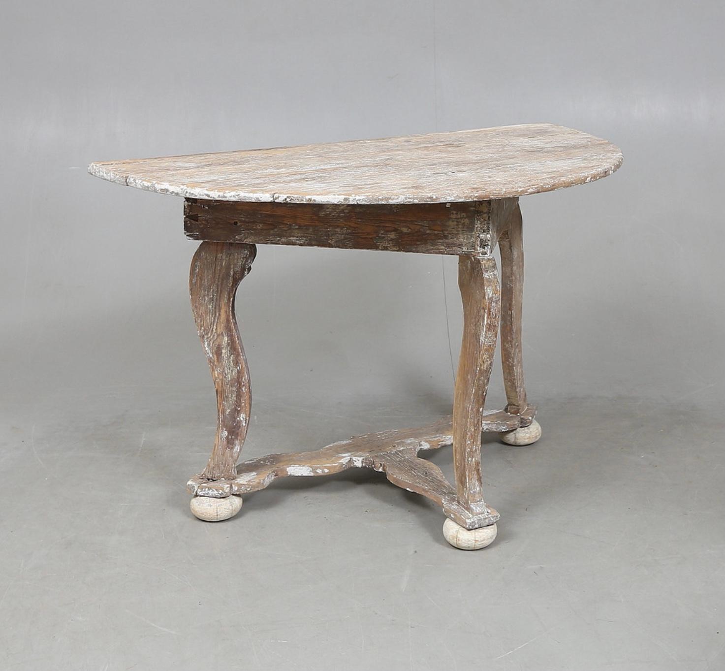 Baroque 19th century Swedish baroque oak console/Demi lune For Sale