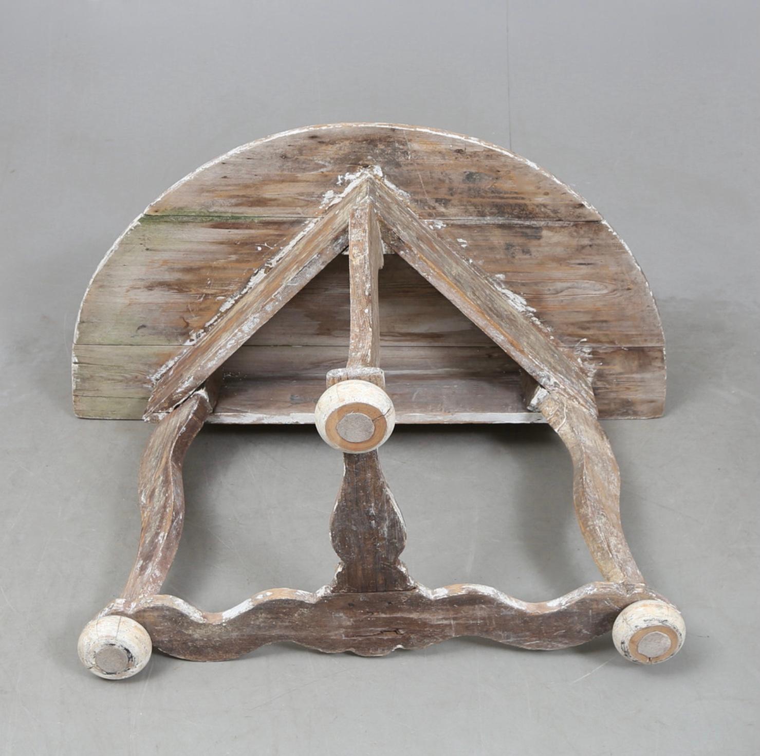 Bleached 19th century Swedish baroque oak console/Demi lune For Sale