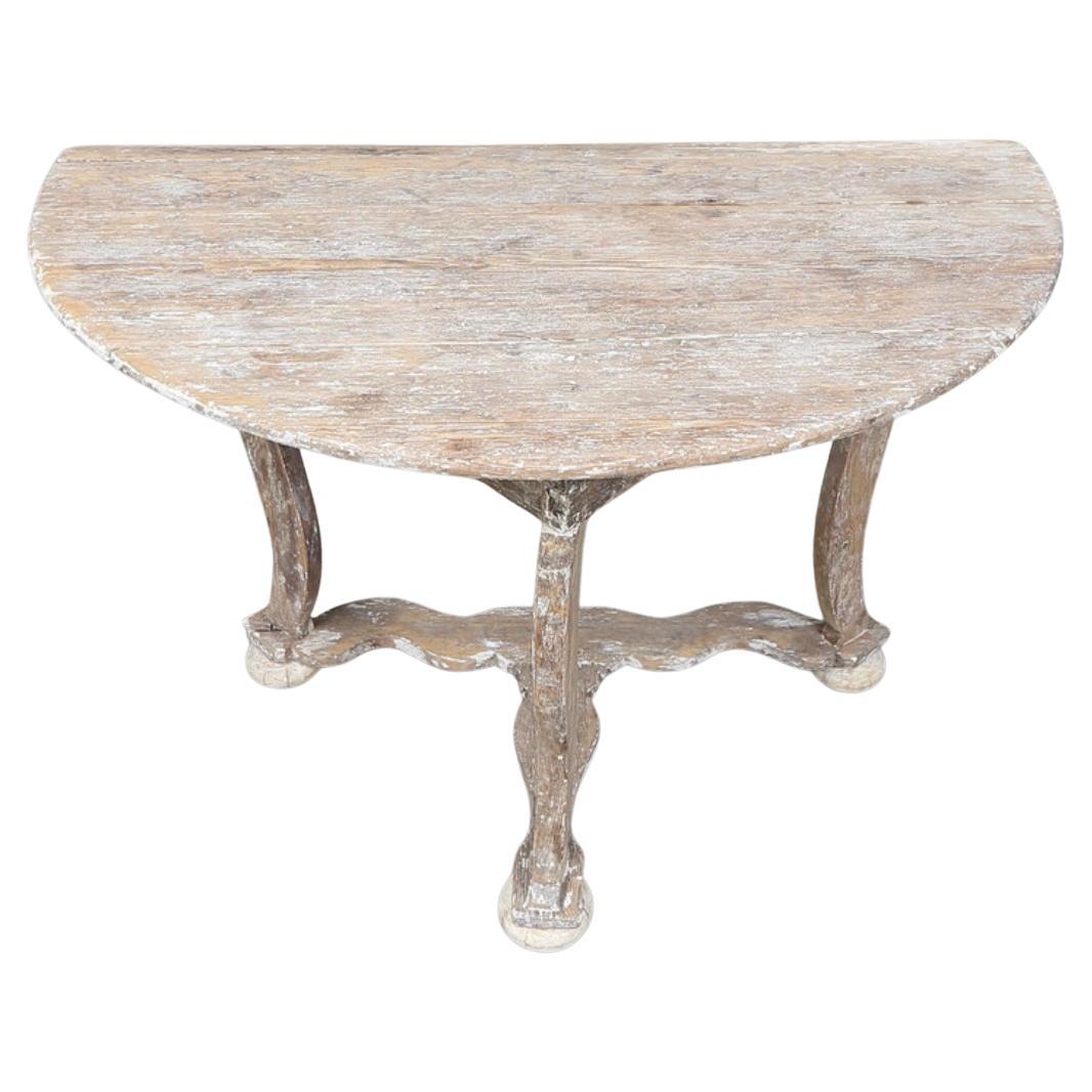 19th century Swedish baroque oak console/Demi lune For Sale