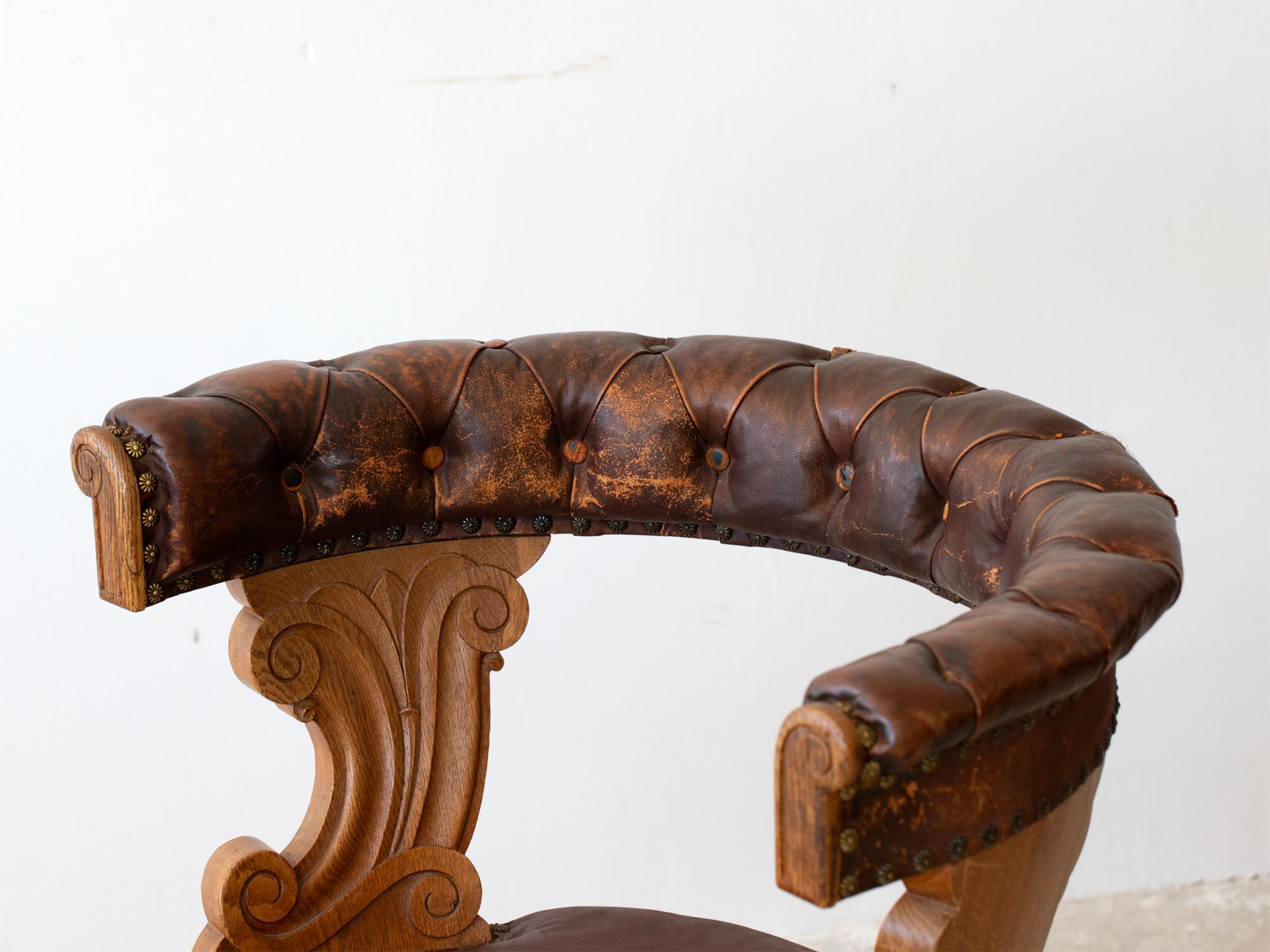 Leather 19th Century Swedish Barrel Back Desk Chair For Sale