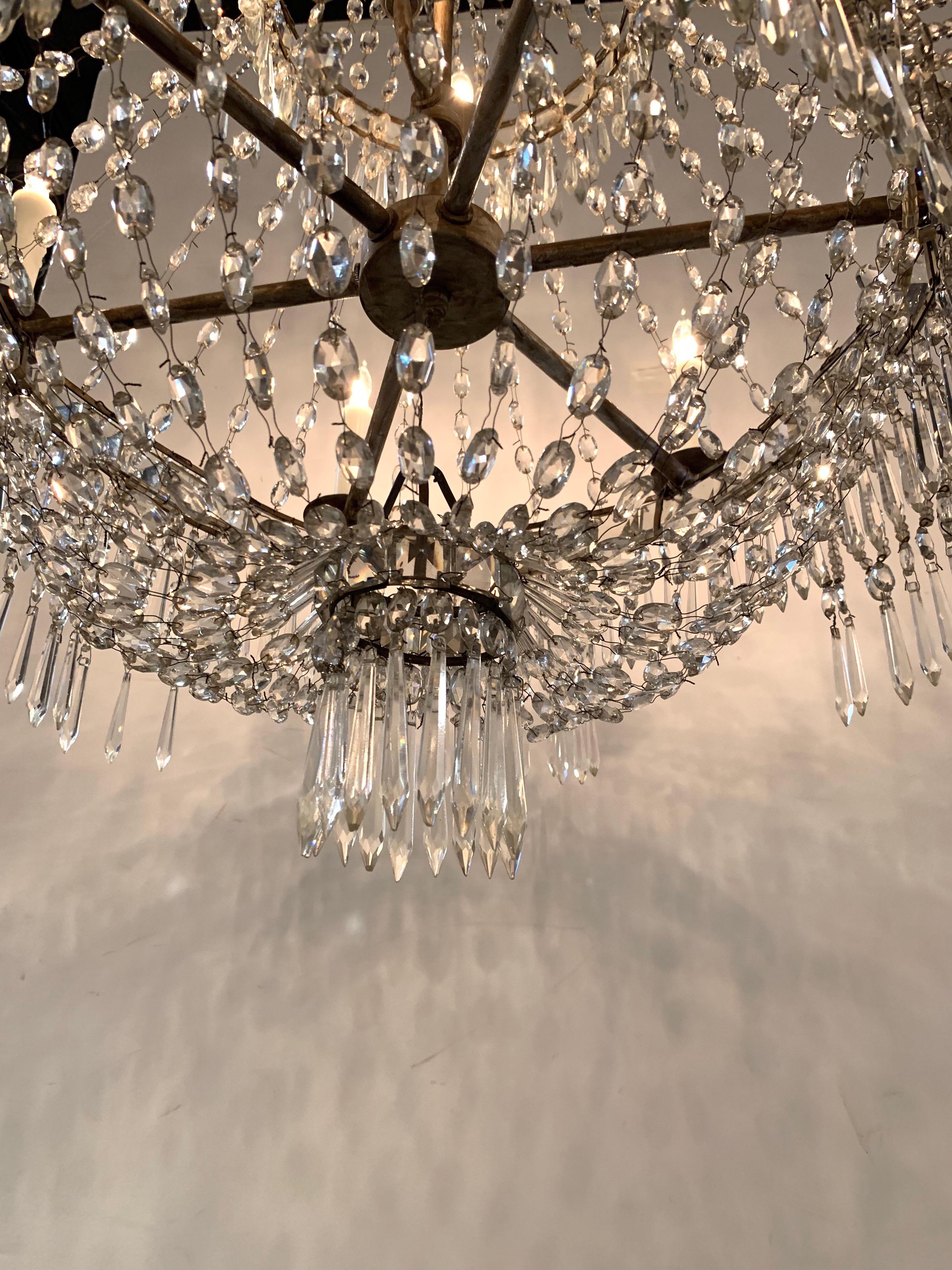 19th Century Swedish Beaded Crystal Basket Form Chandelier In Good Condition In Dallas, TX