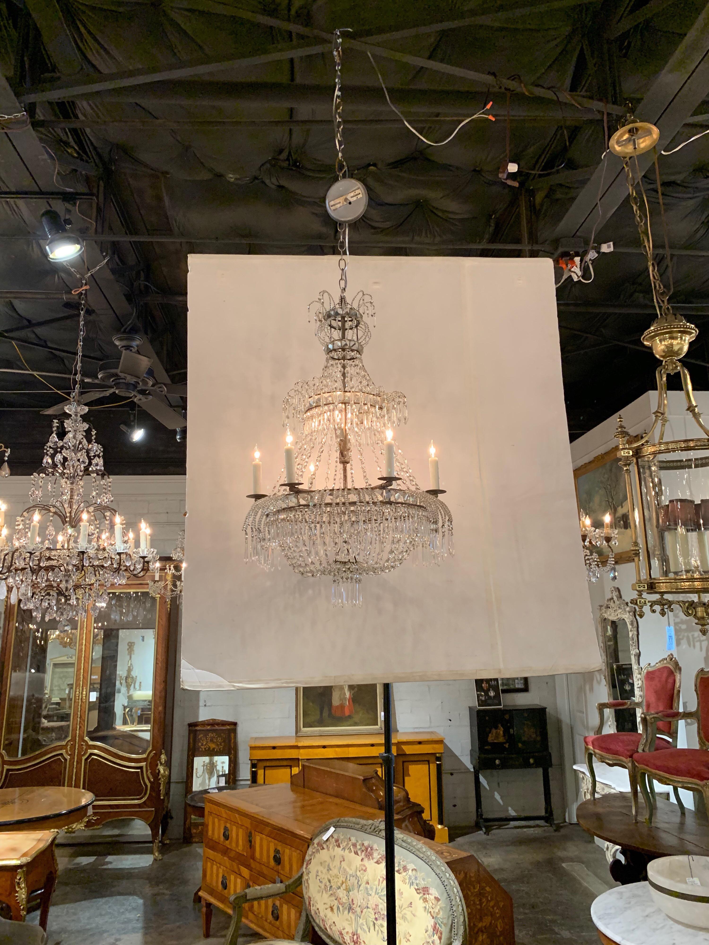 19th Century Swedish Beaded Crystal Basket Form Chandelier 4