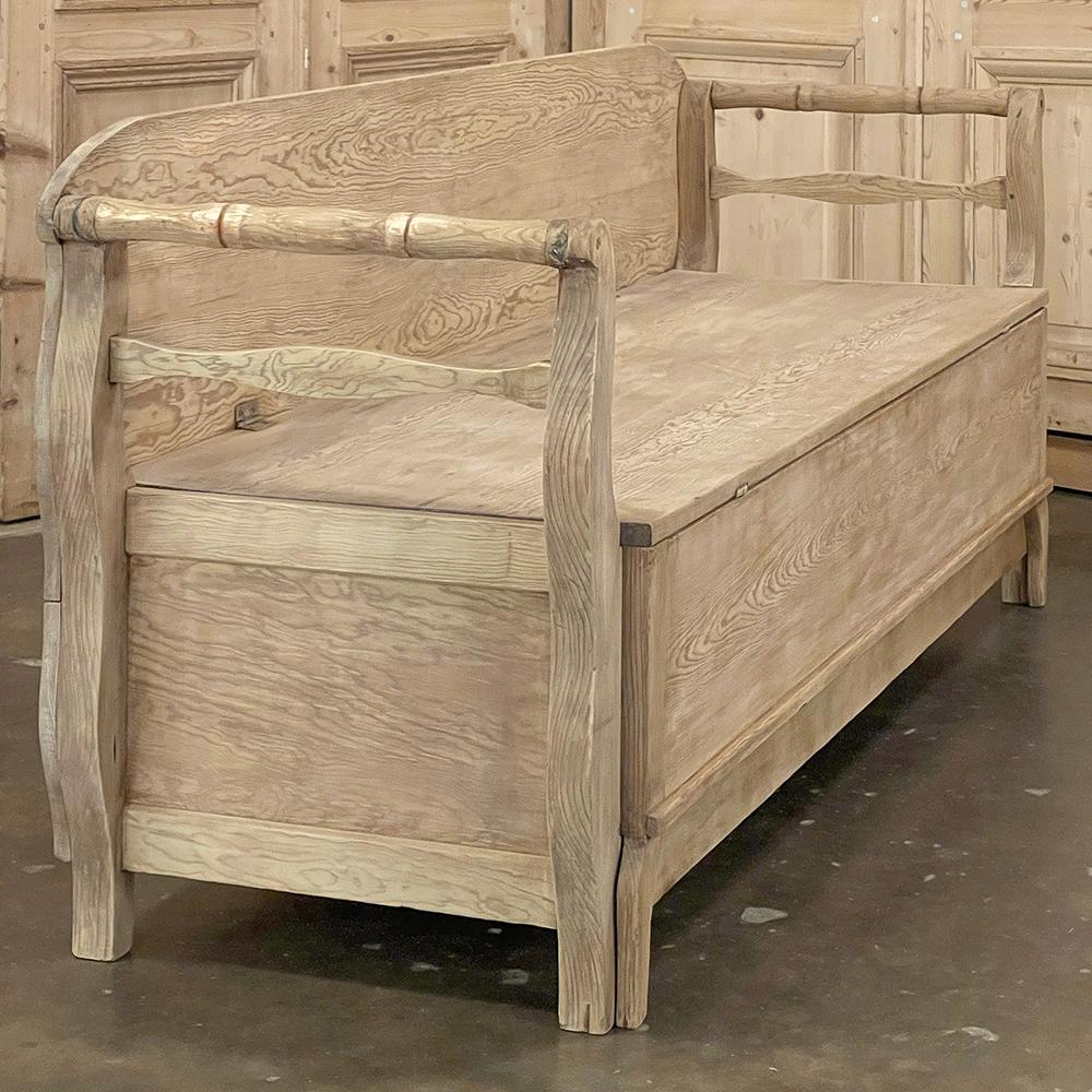 19th Century Swedish Bench ~ Trundle Bed in Stripped Pine 11