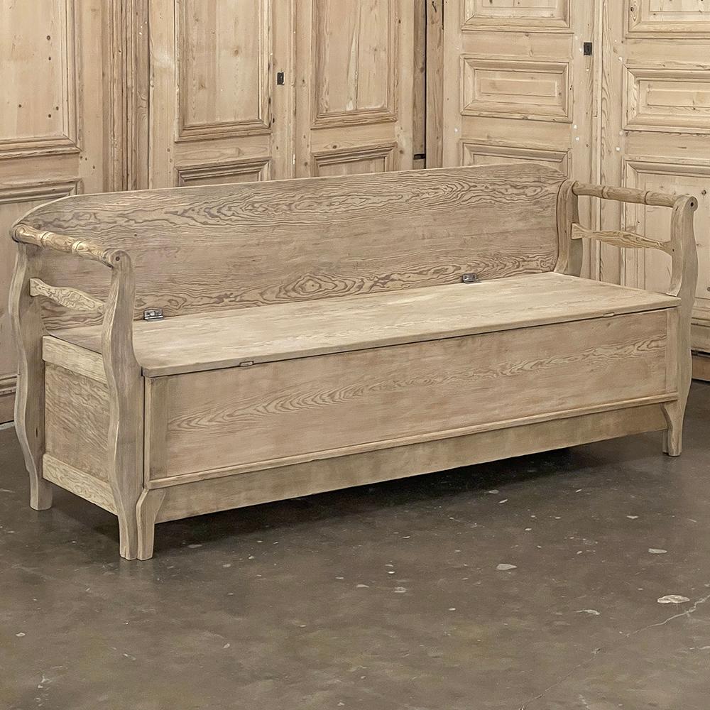 Rustic 19th Century Swedish Bench ~ Trundle Bed in Stripped Pine