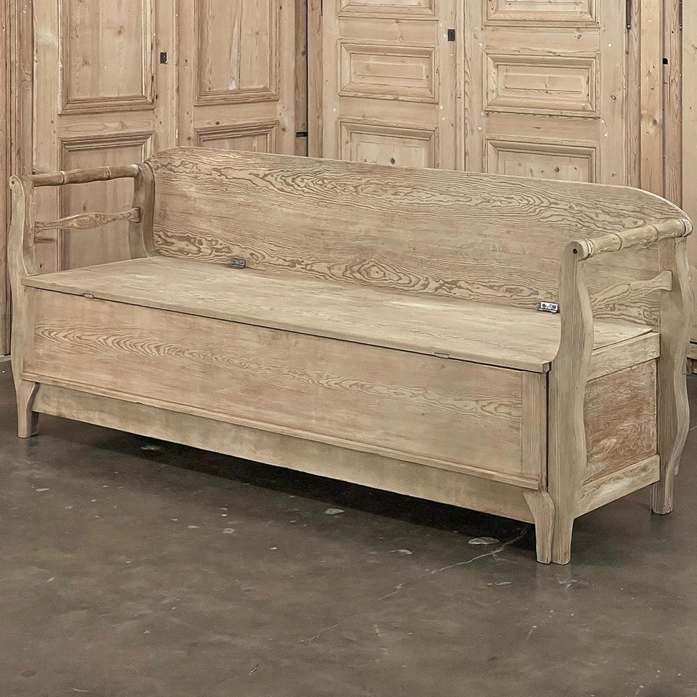 Hand-Crafted 19th Century Swedish Bench ~ Trundle Bed in Stripped Pine
