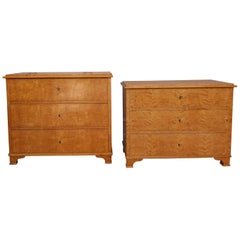 19th Century Swedish Biedermeier Birch Veneer Commodes, Set of 2