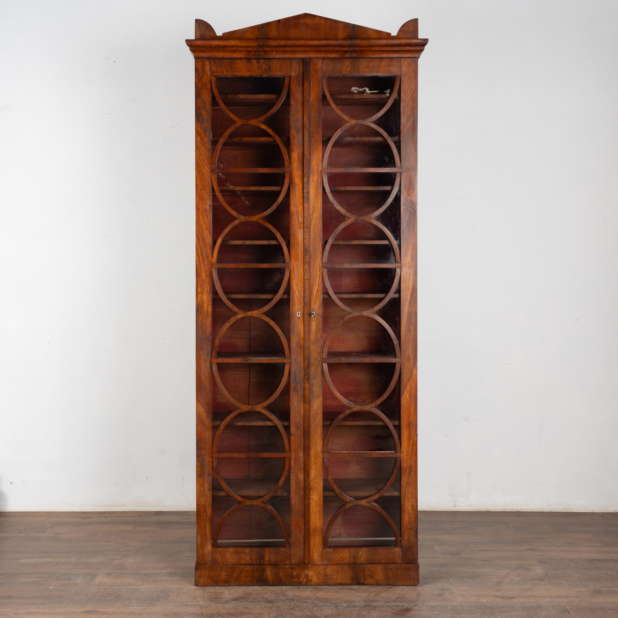 Glass 19th Century Swedish Biedermeier Narrow Mahogany Bookcase Display Cabinet