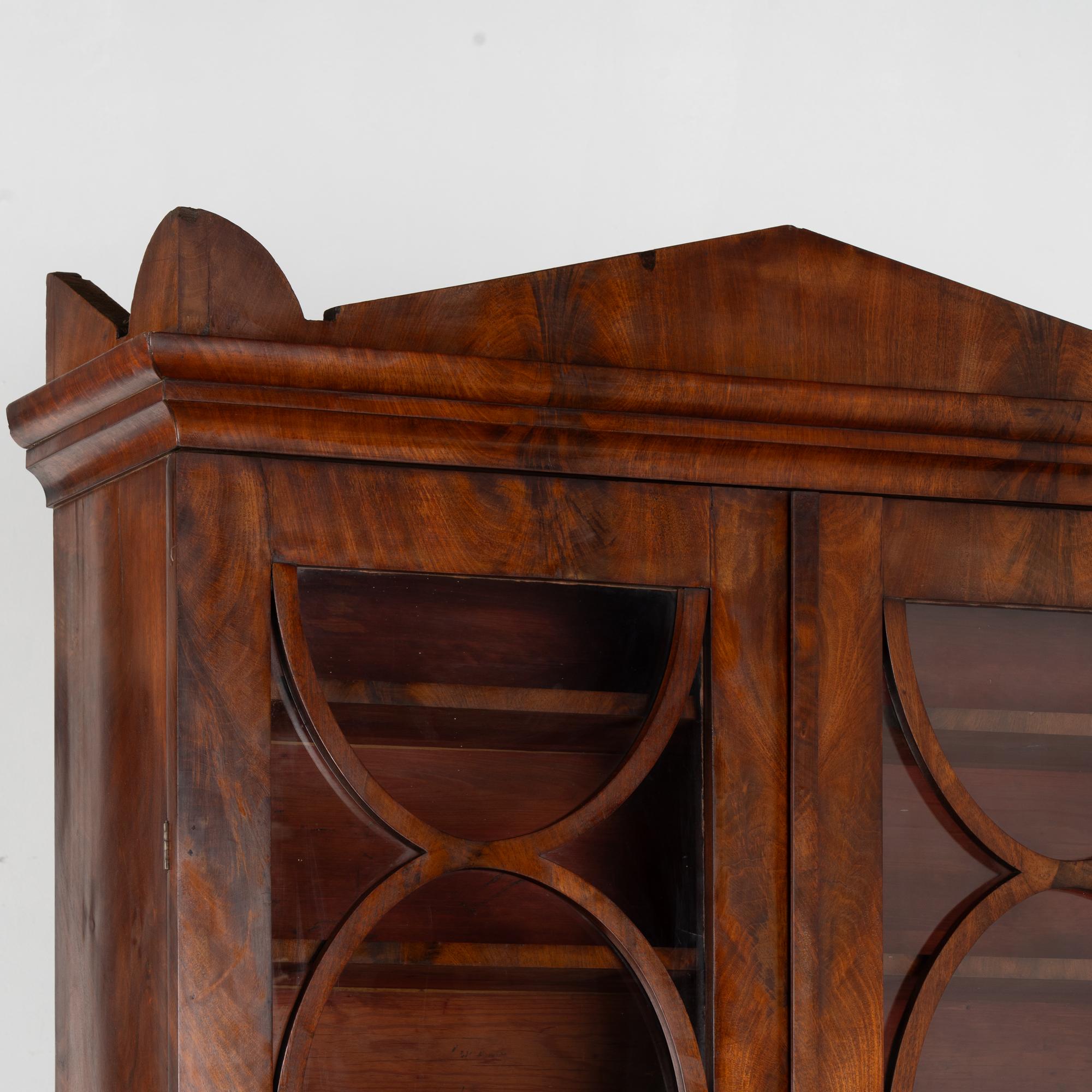 19th Century Swedish Biedermeier Narrow Mahogany Bookcase Display Cabinet 1