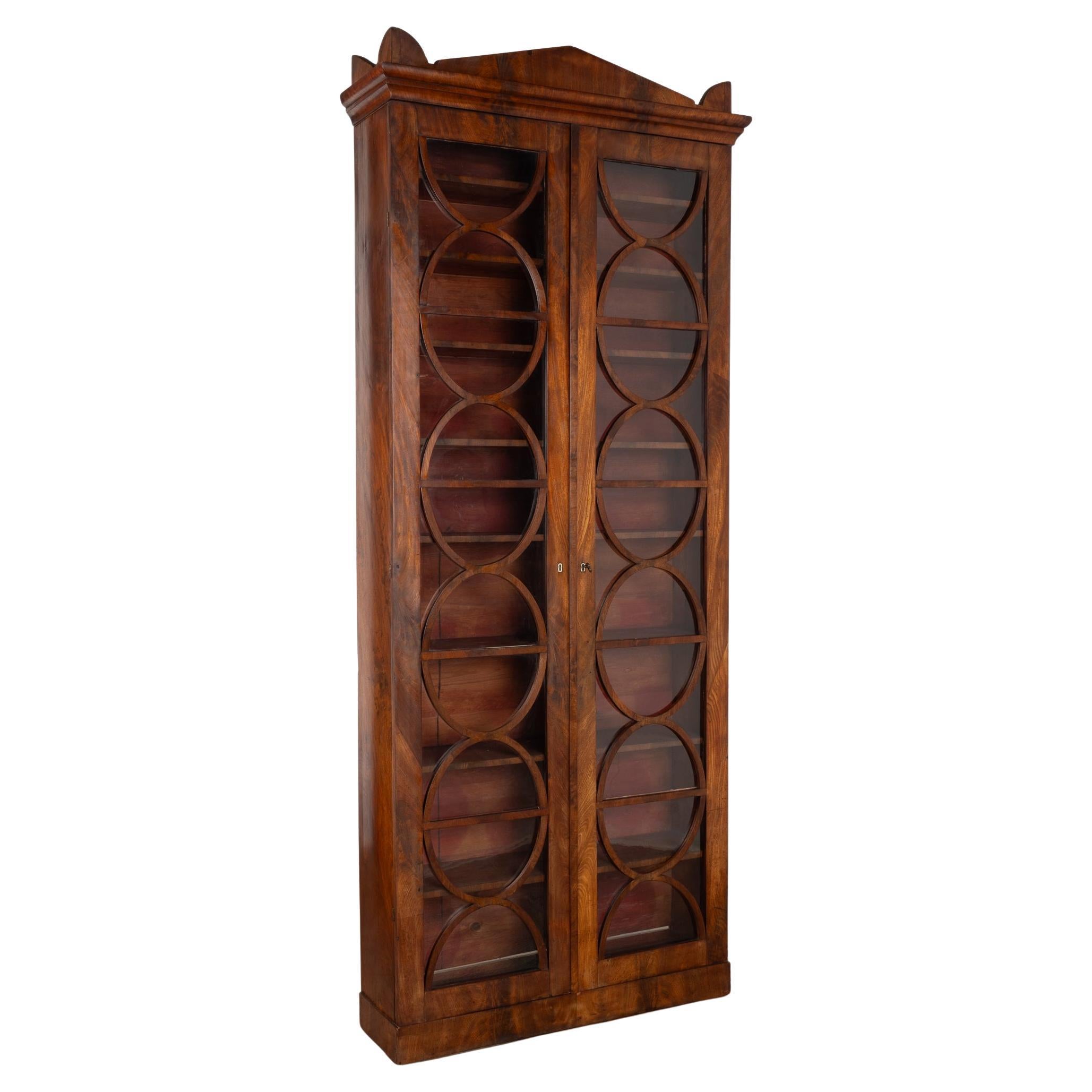 19th Century Swedish Biedermeier Narrow Mahogany Bookcase Display Cabinet