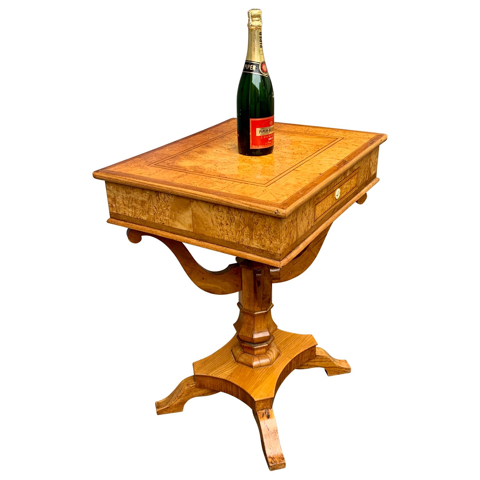 Inlay 19th Century Swedish Biedermeier Side Table in Birch Wood For Sale