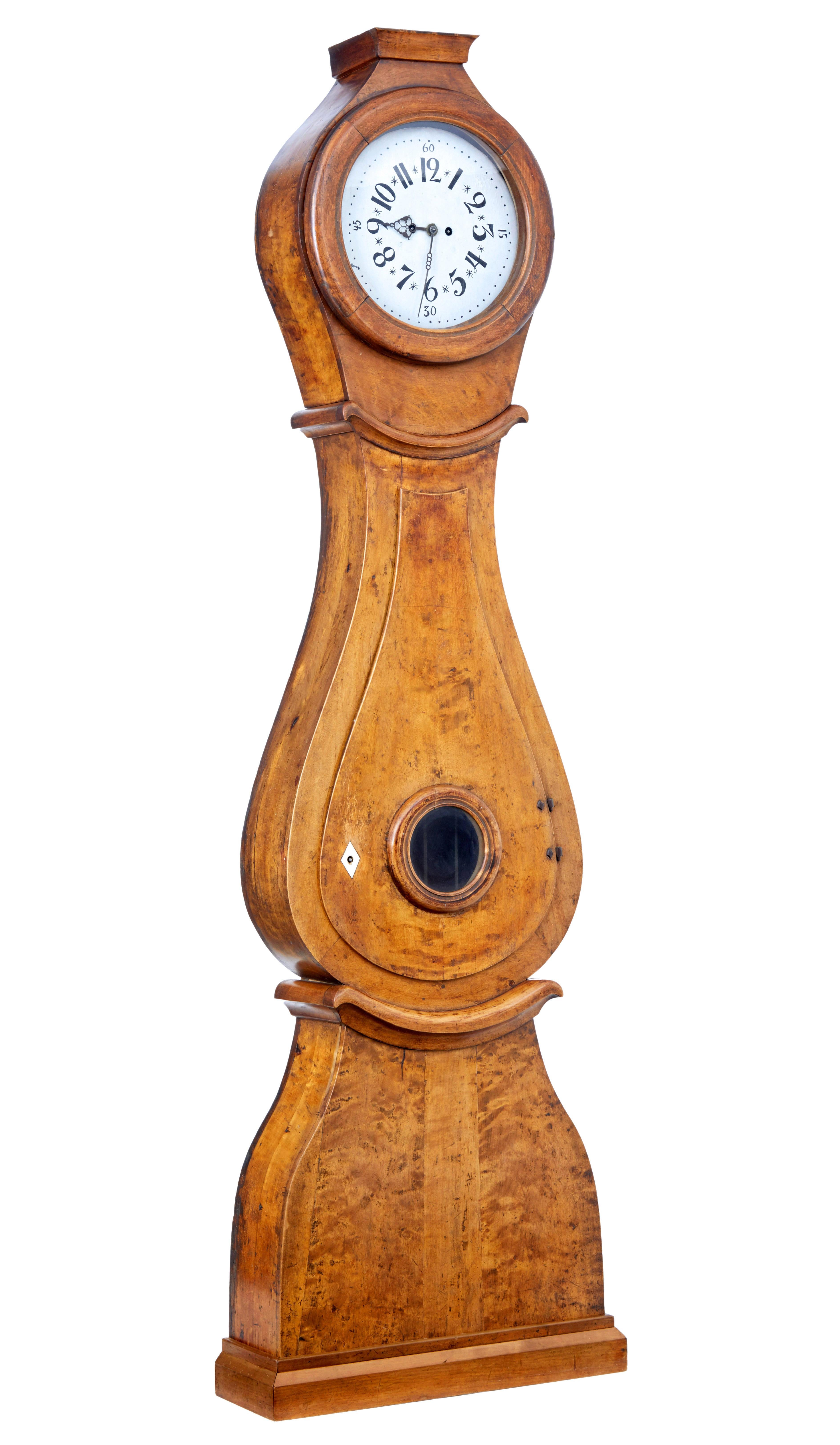 Gustavian 19th century Swedish birch long case mora clock For Sale