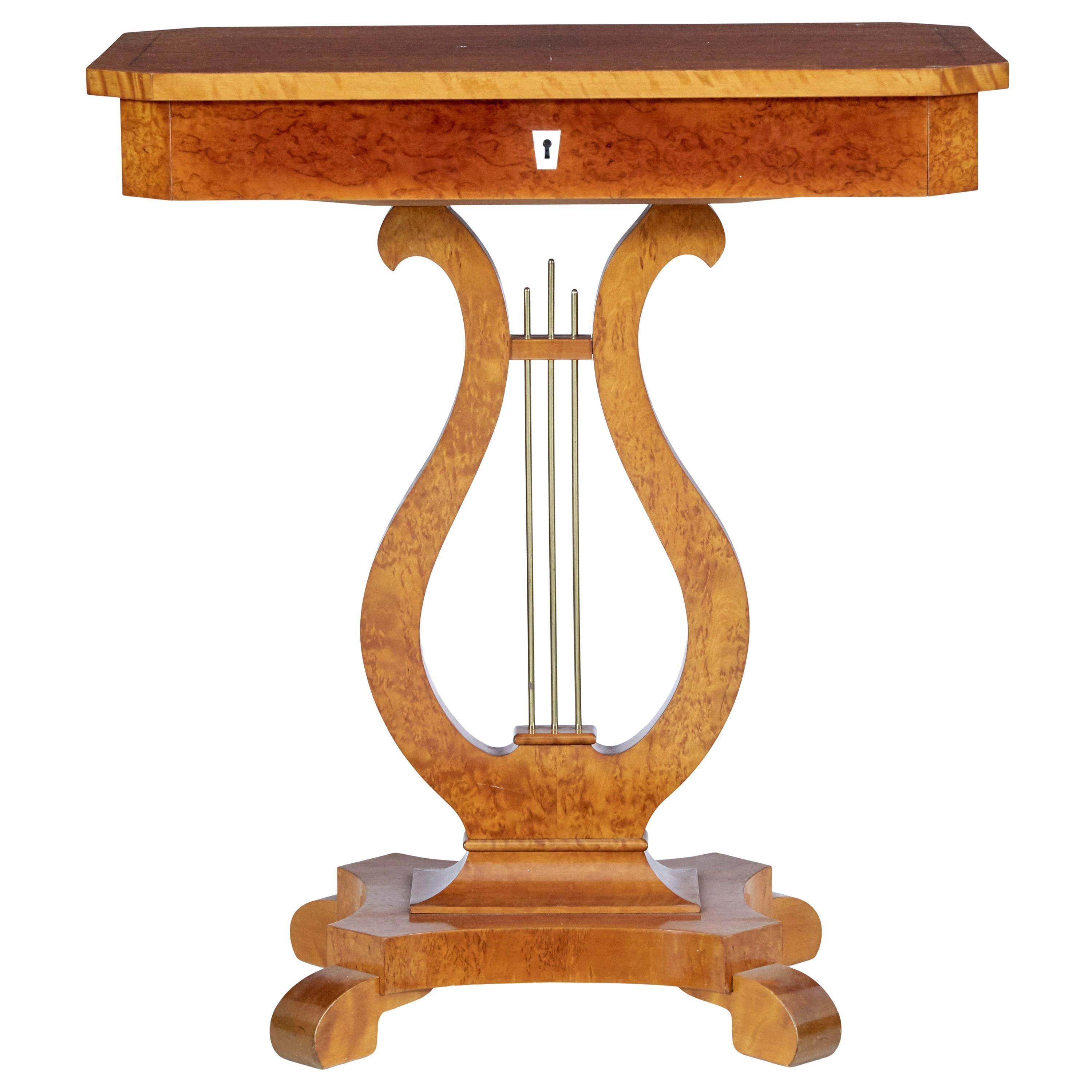 19th century Swedish Birch Lyre Form Occasional Table