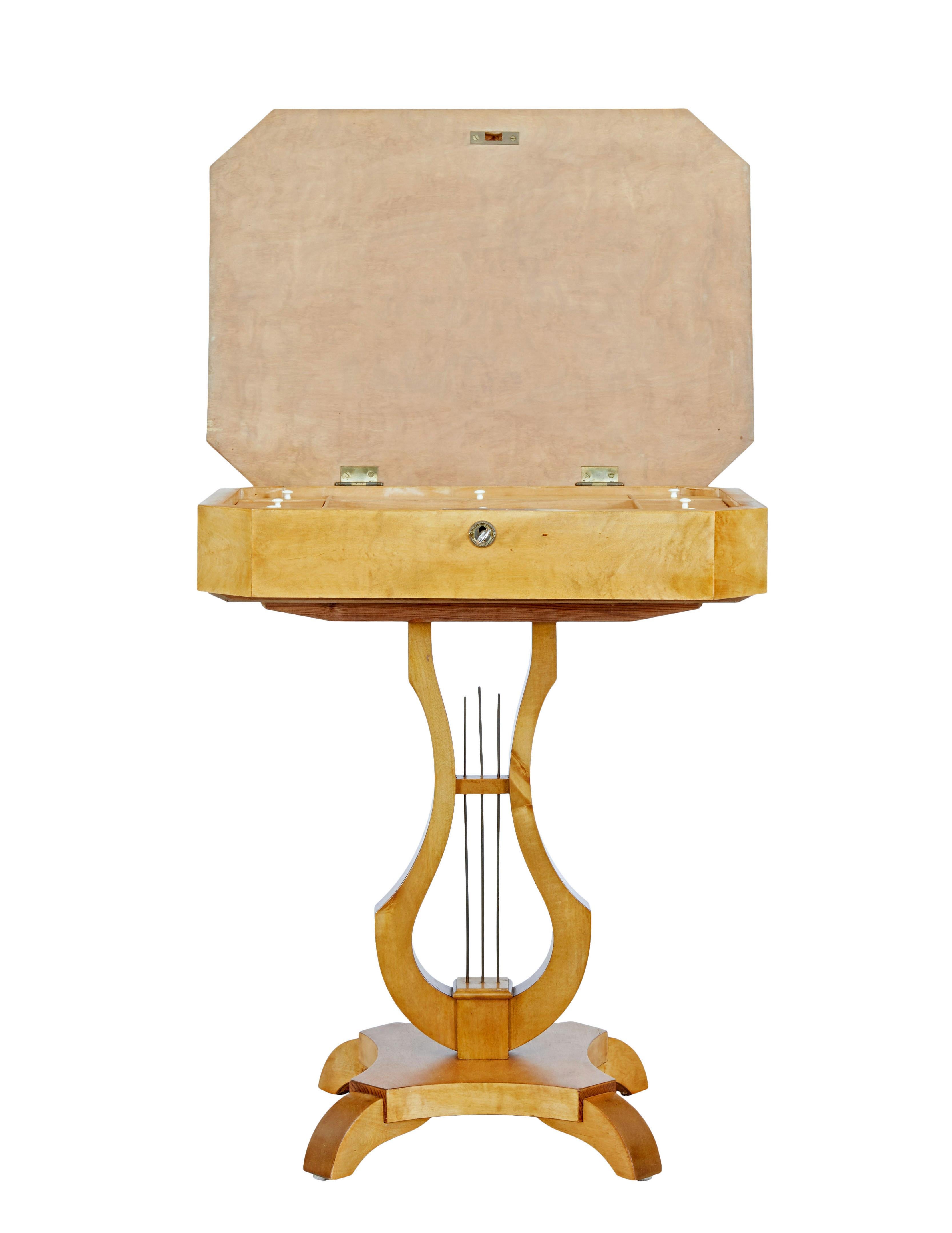 Empire 19th century Swedish birch lyre shaped occasional table For Sale