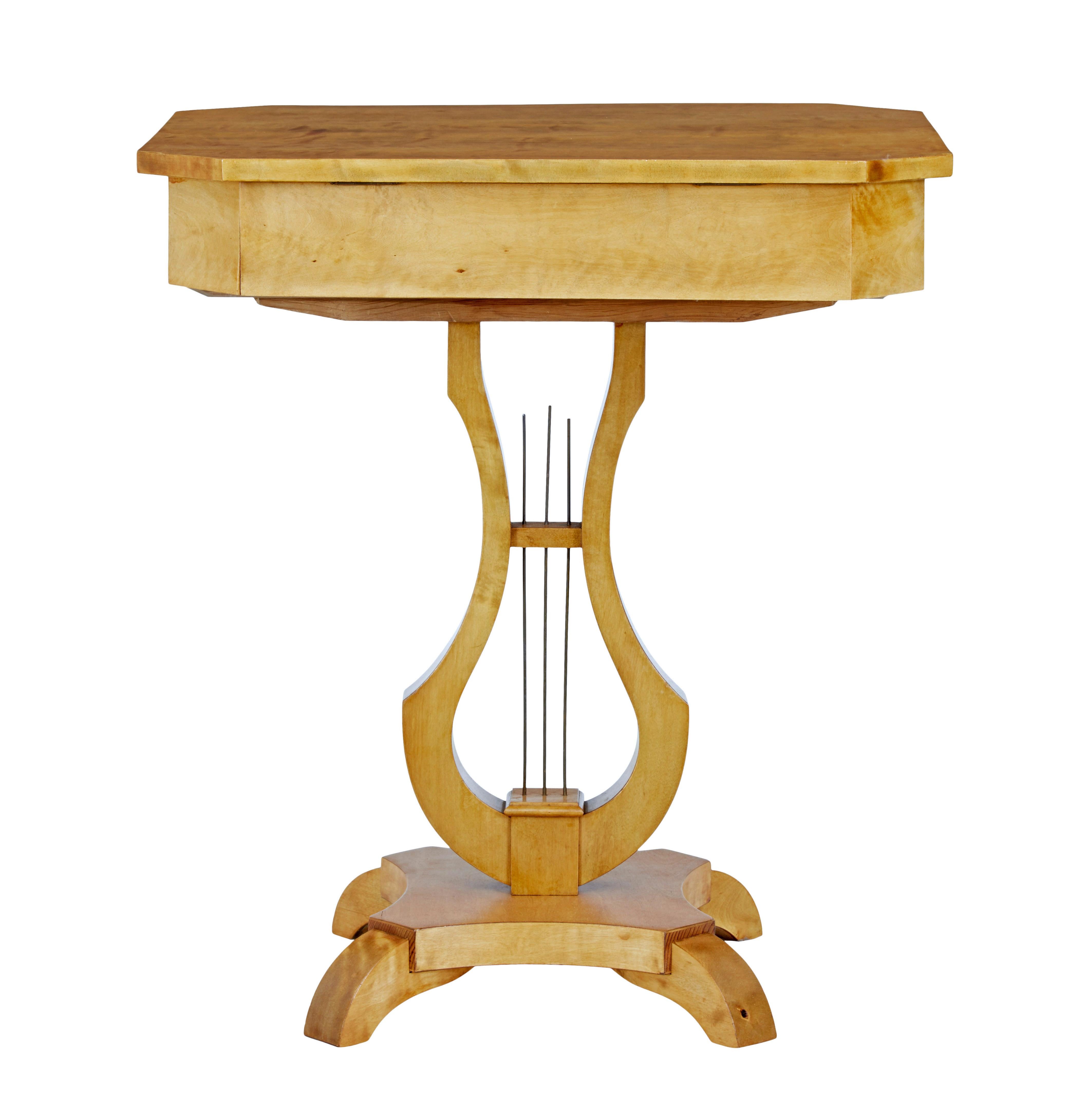 19th Century 19th century Swedish birch lyre shaped occasional table For Sale