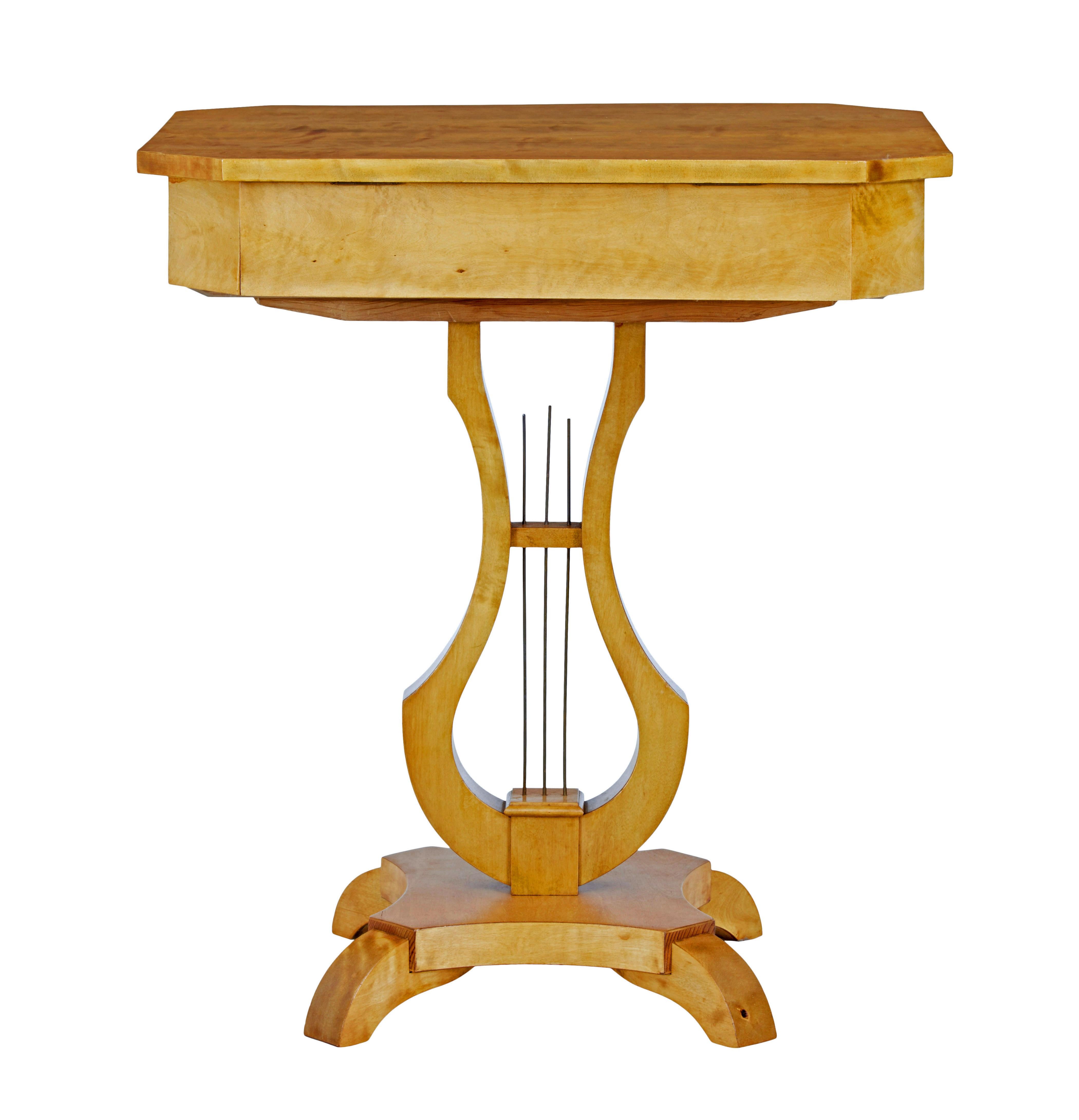 19th Century 19th century Swedish birch lyre shaped occasional table For Sale