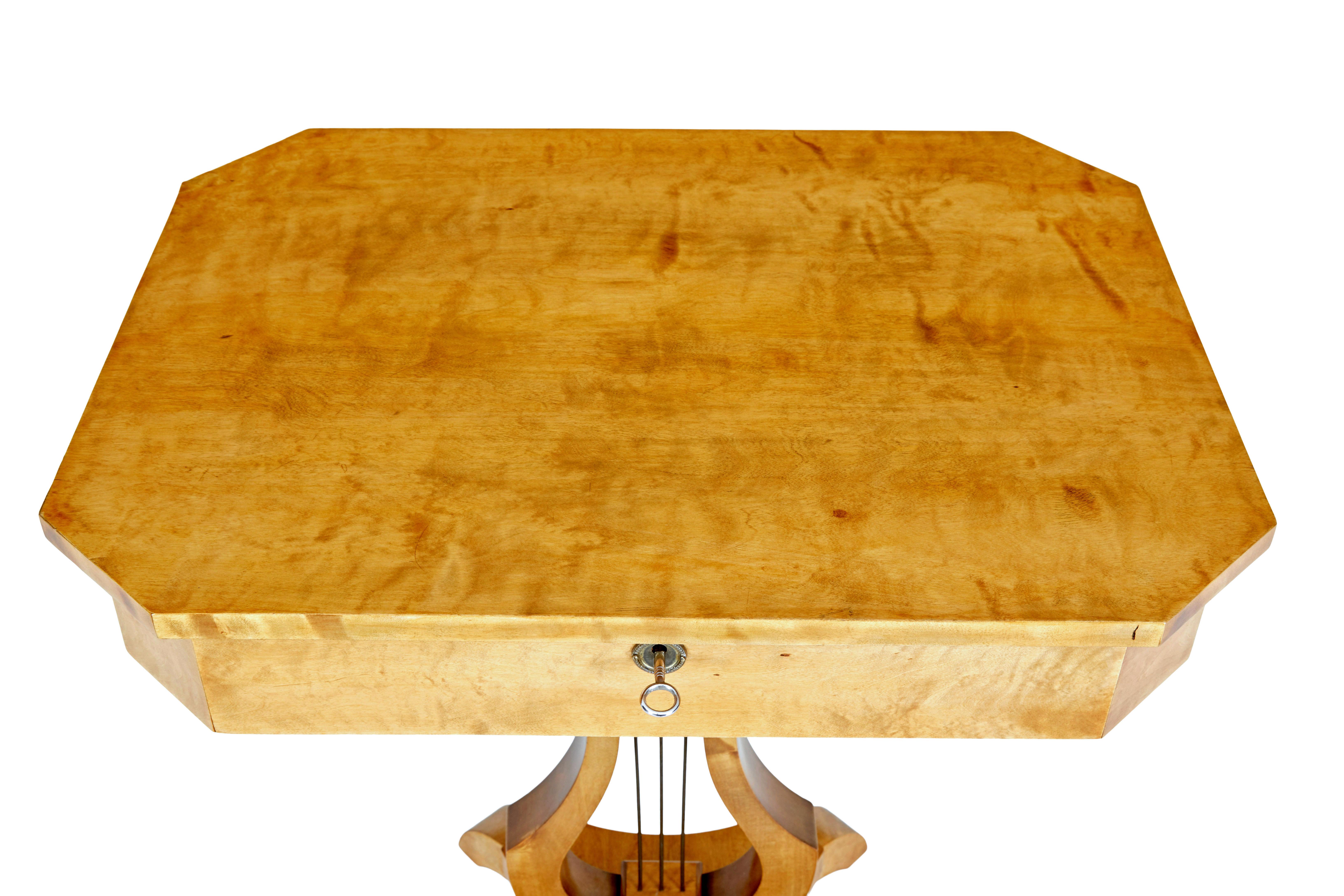 Brass 19th century Swedish birch lyre shaped occasional table For Sale