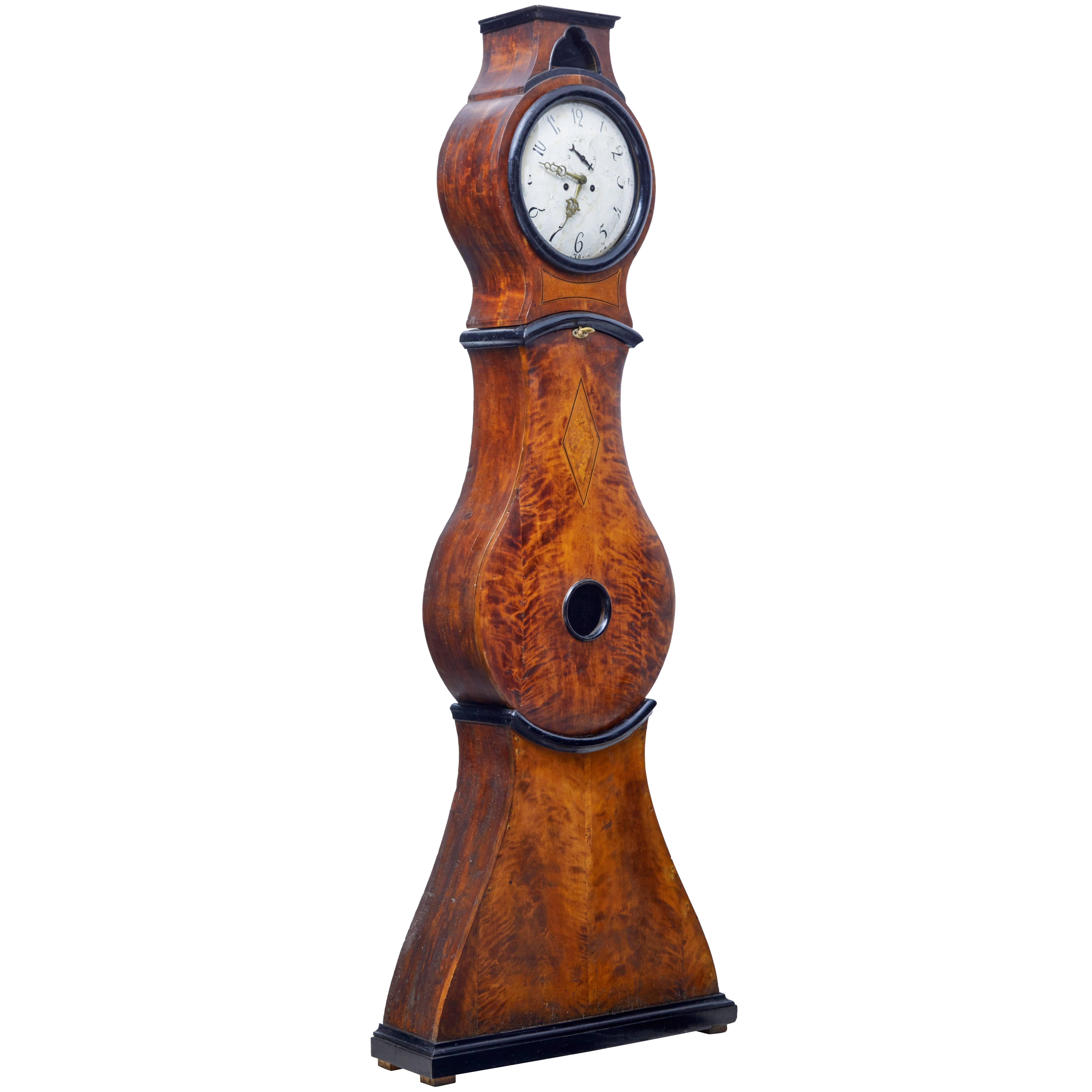 19th Century Swedish Birch Mora Long Case Clock