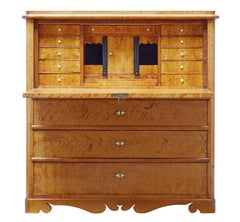 19th Century Swedish Birch Secretaire Desk