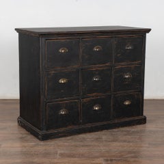 19th Century Swedish Black Apothecary 9 Drawer Cabinet Console Kitchen Island