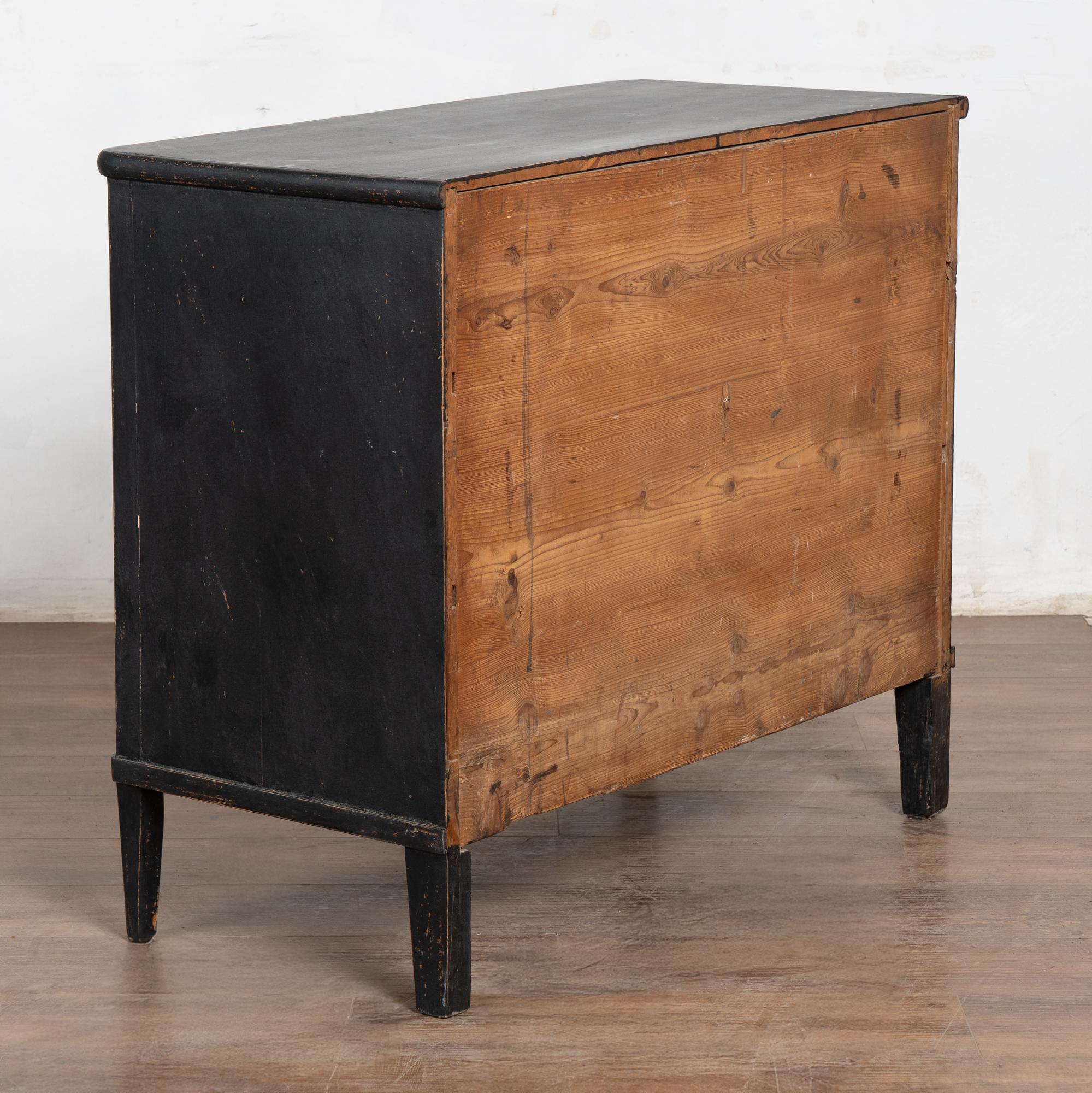 19th Century Swedish Black Chest of Three Drawers with Greek Key For Sale 8