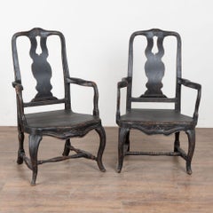 19th Century Swedish Black Painted Pine Armchairs