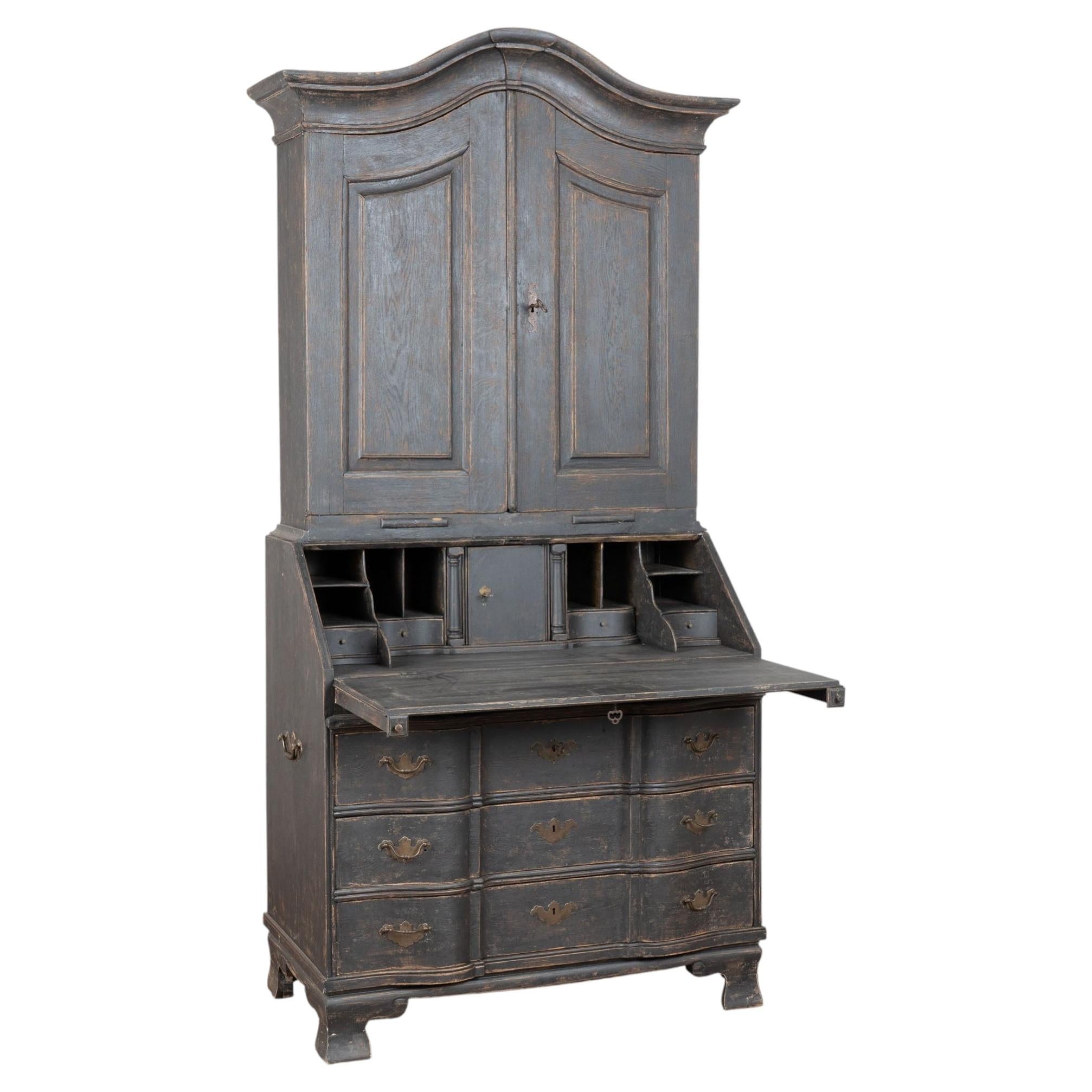 19th Century Swedish Black Painted Pine Secretary Bureau For Sale