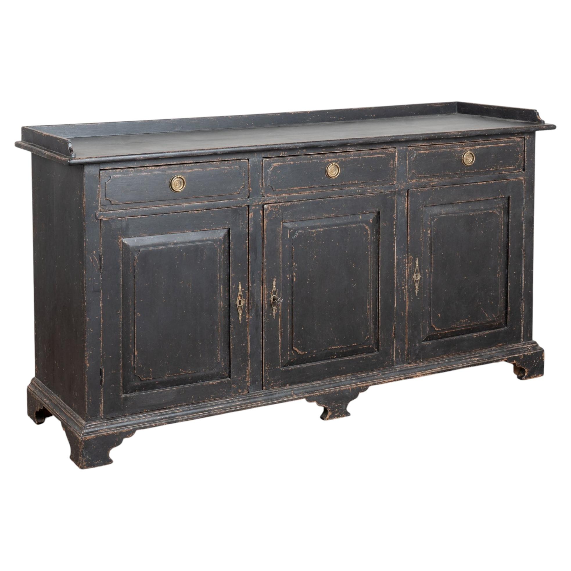 19th Century Swedish Black Painted Pine Sideboard Buffet