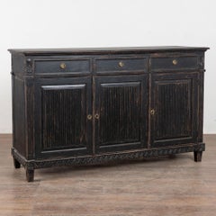 19th Century Swedish Black Painted Pine Sideboard Buffet w/Fluted Carved Panels