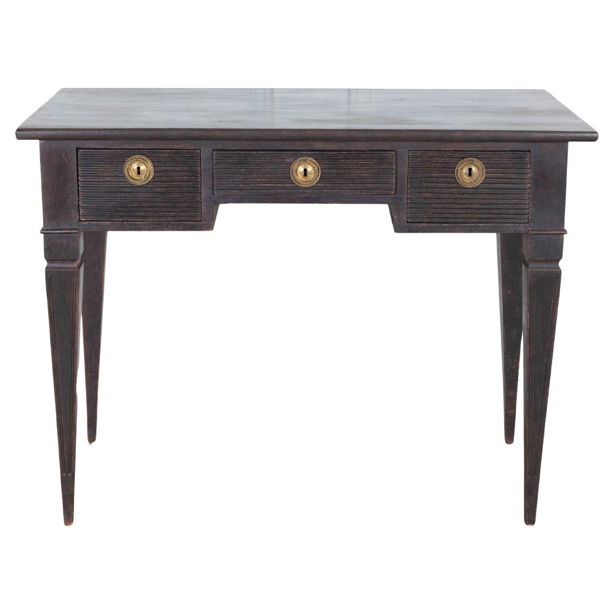 19th Century Swedish Black-Painted Writing Desk with Brass Fittings