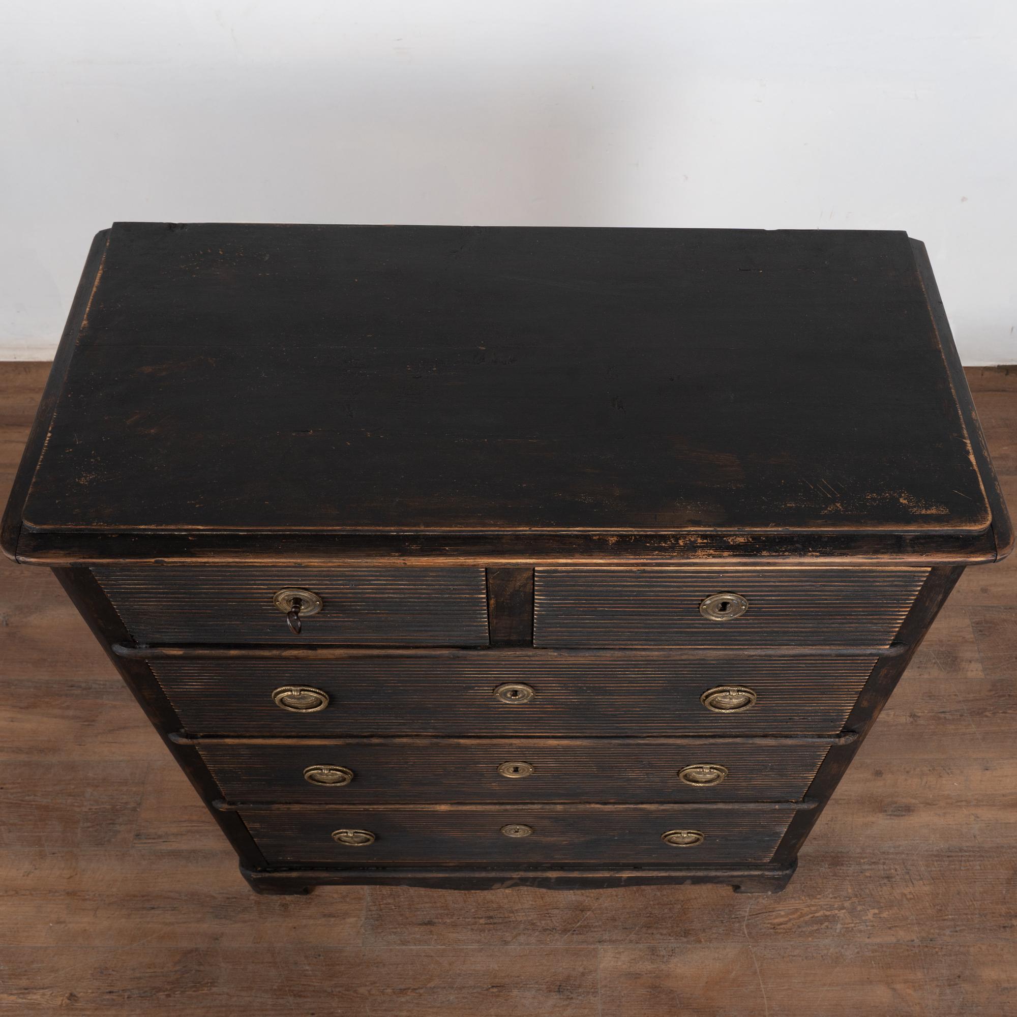 19th Century Swedish Black Pine Chest of Five Drawers For Sale 1