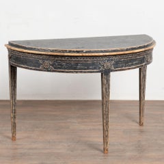19th Century Swedish Black Pine Demi Lune Side Table Console