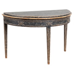 19th Century Swedish Black Pine Demi Lune Side Table Console