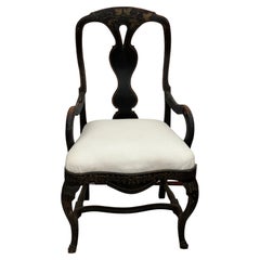 Antique 19th Century Swedish Black Rococo Armchair