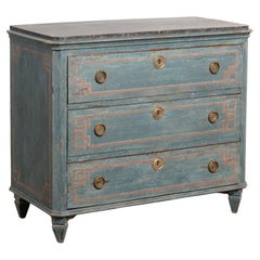 19th Century Swedish Blue Chest of Three Drawers