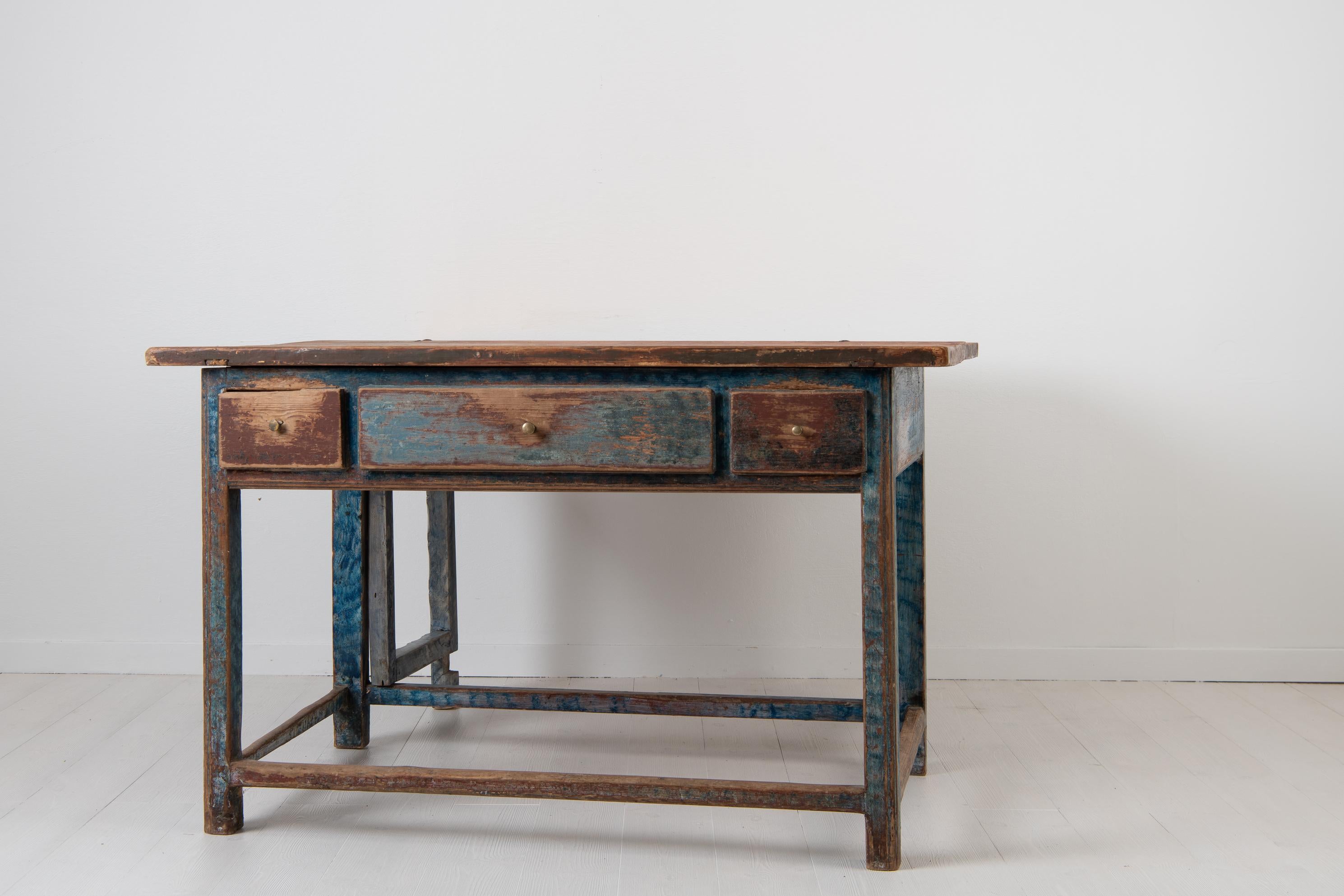 Rustic 19th Century Swedish Blue Folk Art Work Table For Sale