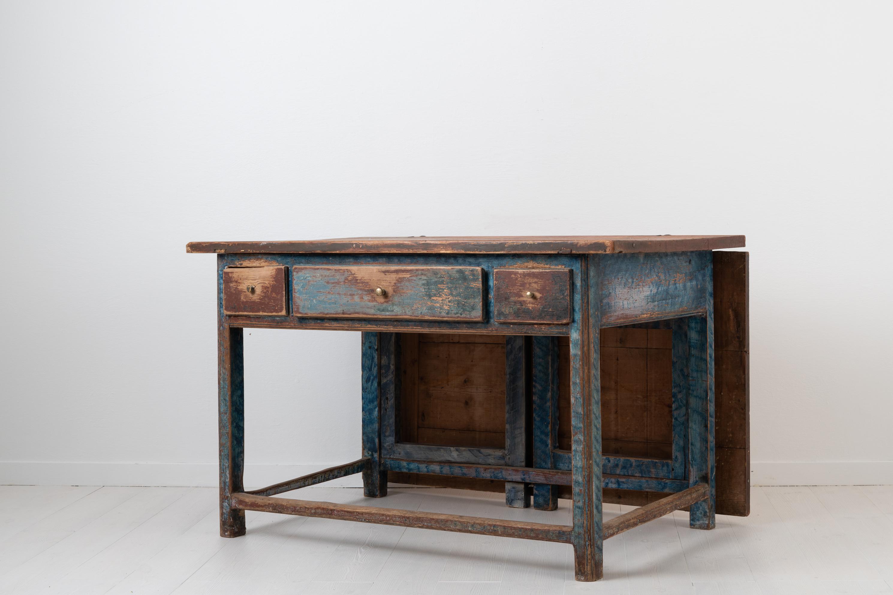 Hand-Crafted 19th Century Swedish Blue Folk Art Work Table For Sale