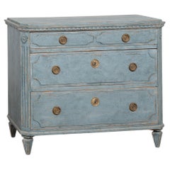 19th Century Swedish Blue Gustavian Chest of Three Drawers