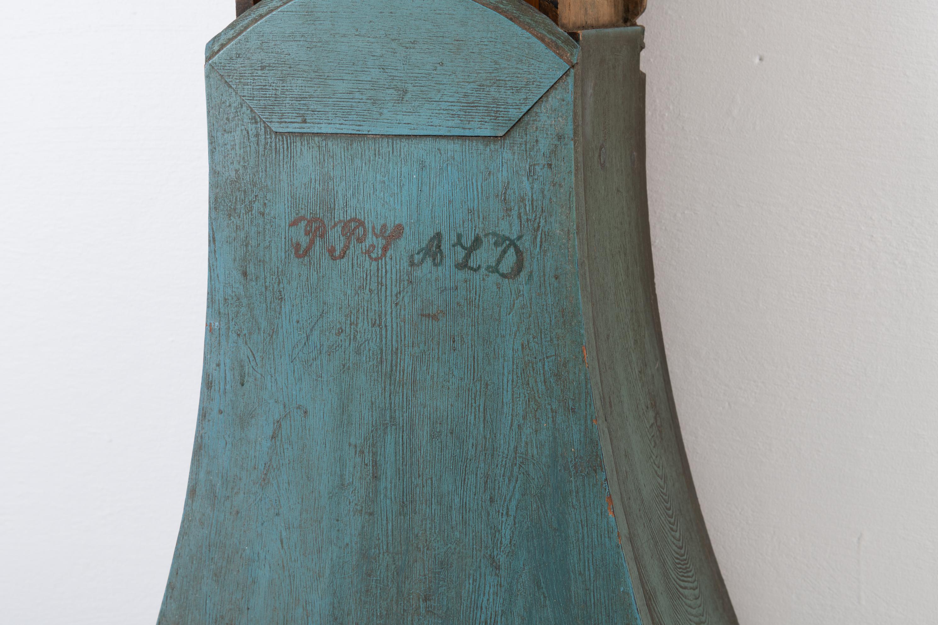 19th Century Swedish Blue Long Case Clock 5