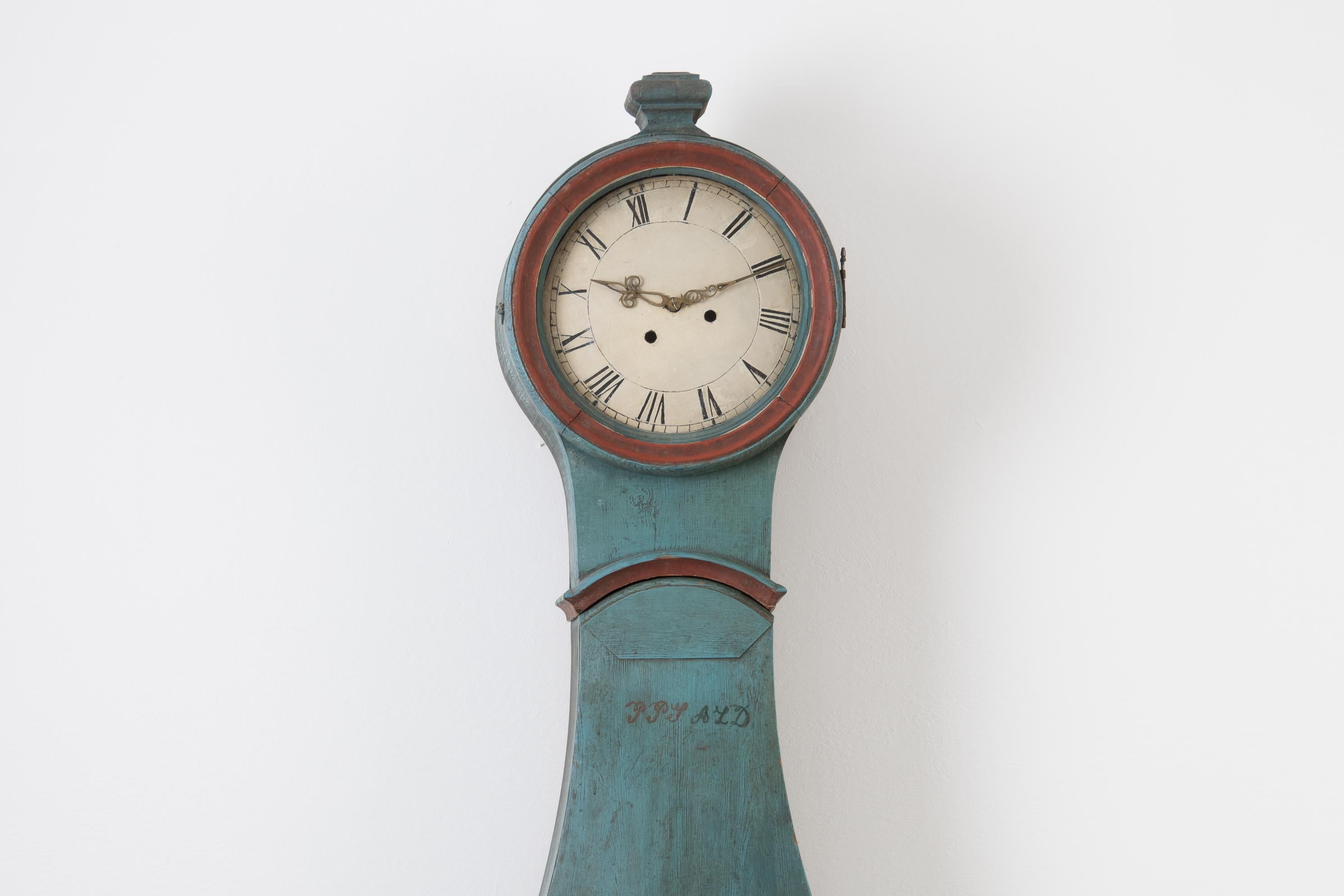 Rustic 19th Century Swedish Blue Long Case Clock