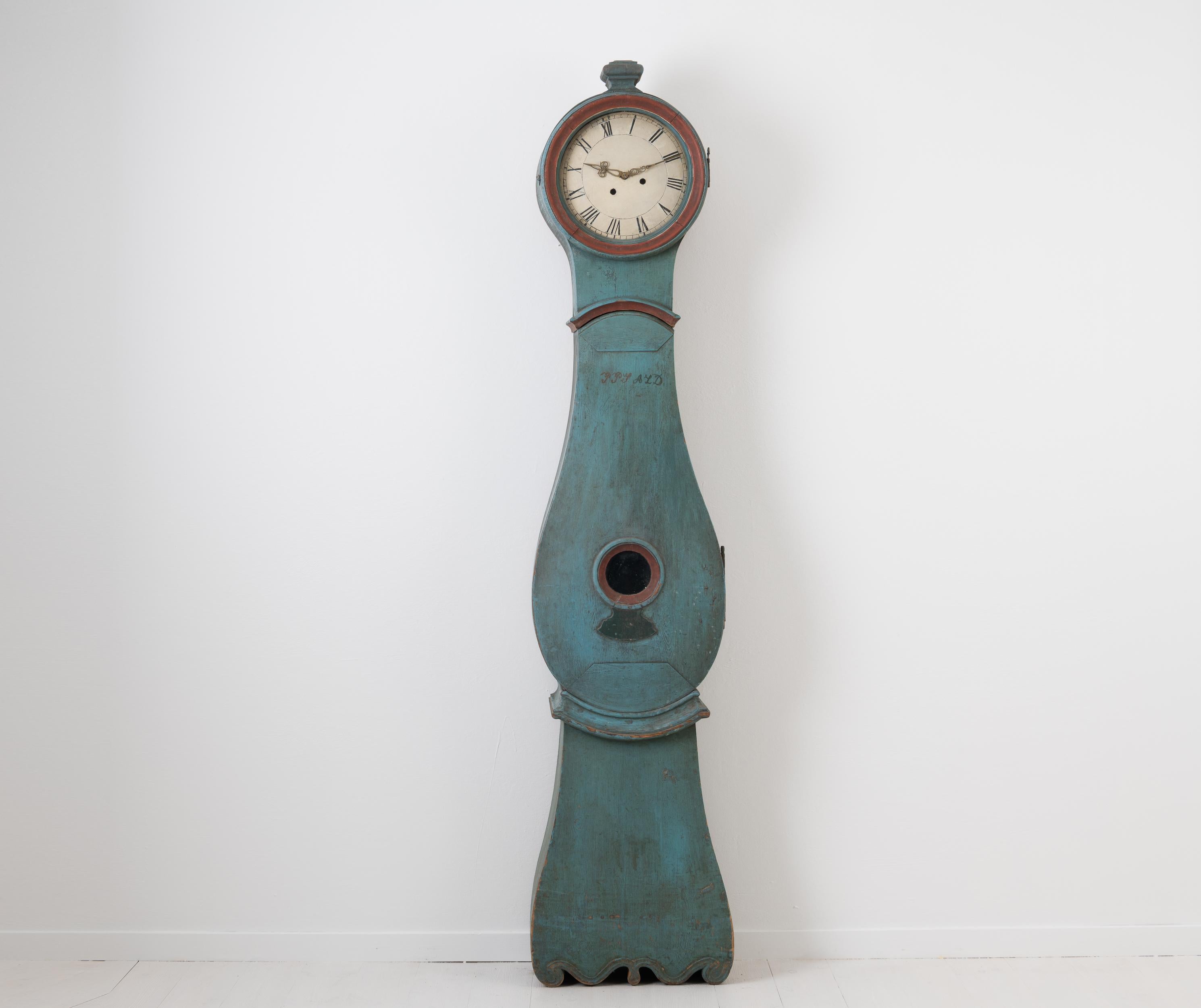 Hand-Crafted 19th Century Swedish Blue Long Case Clock