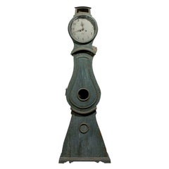 19th Century Swedish Blue Painted Antique Mora Clock, circa 1830