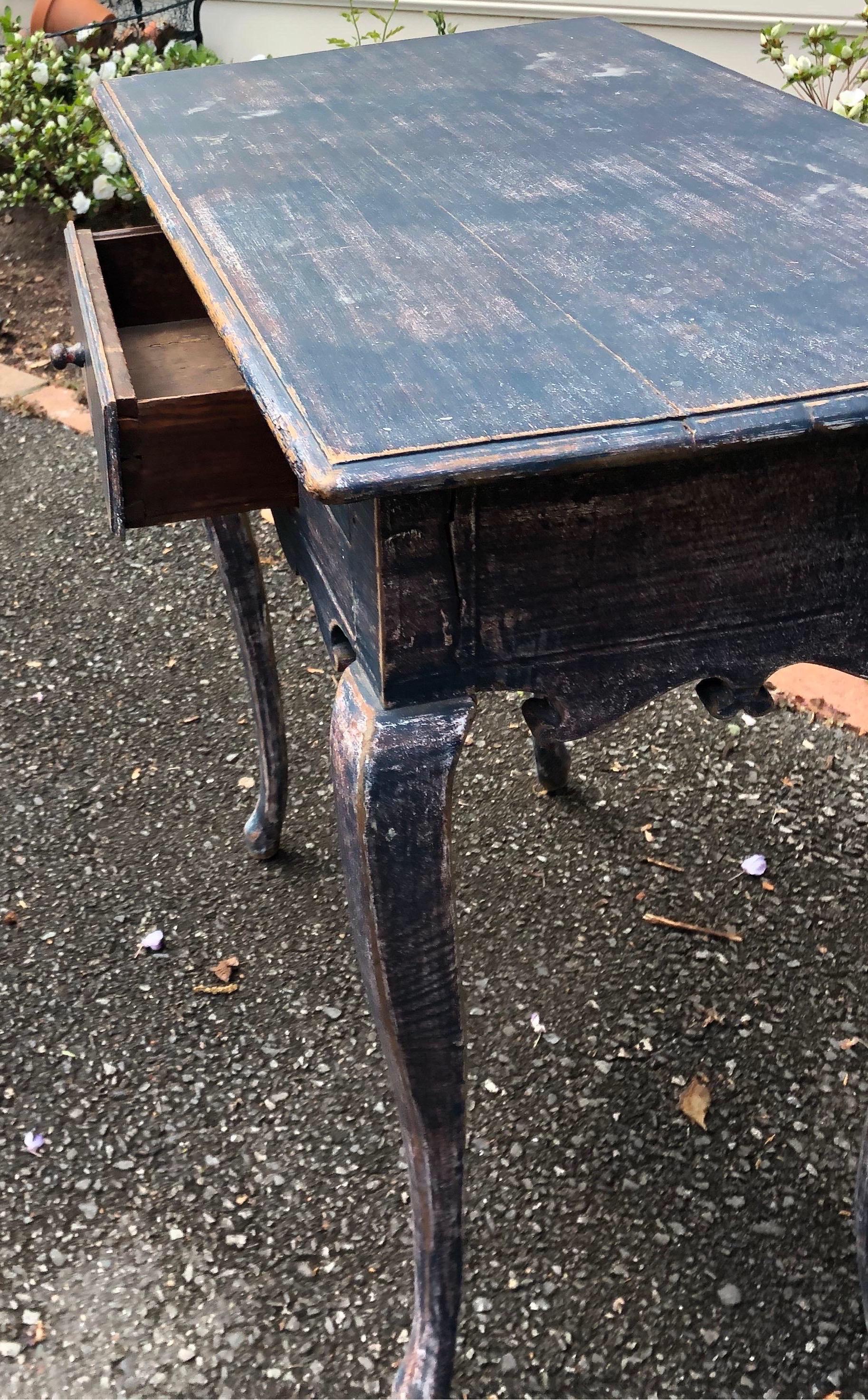 19th Century Swedish Blue Painted Side Table In Good Condition In Charleston, SC