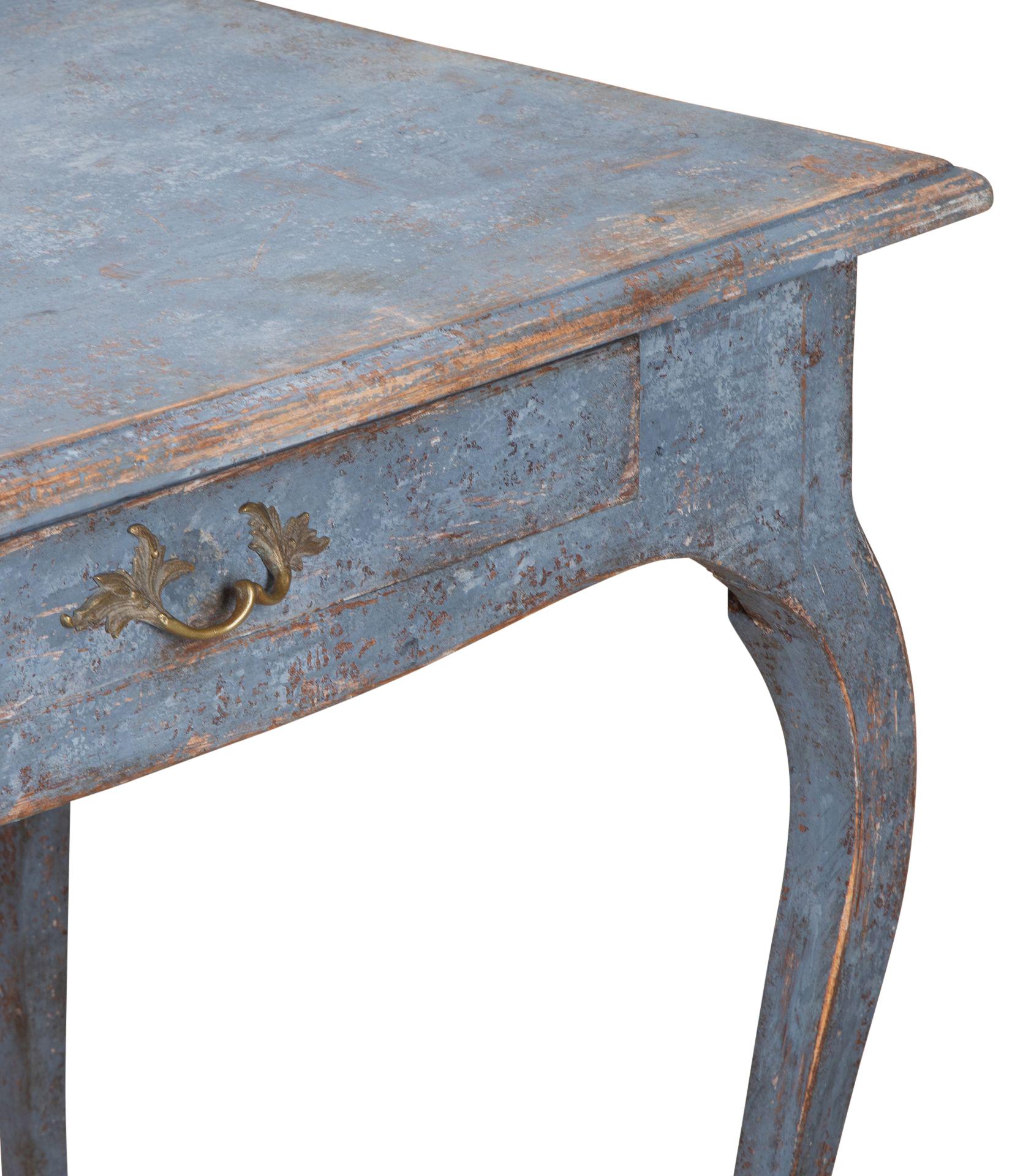 Wood 19th Century Swedish Blue Painted Side Table For Sale