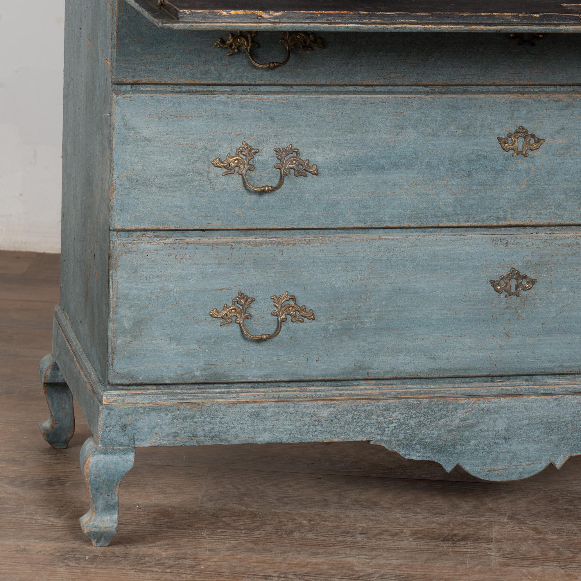 19th Century Swedish Blue Painted Tall Oak Secretary For Sale 6