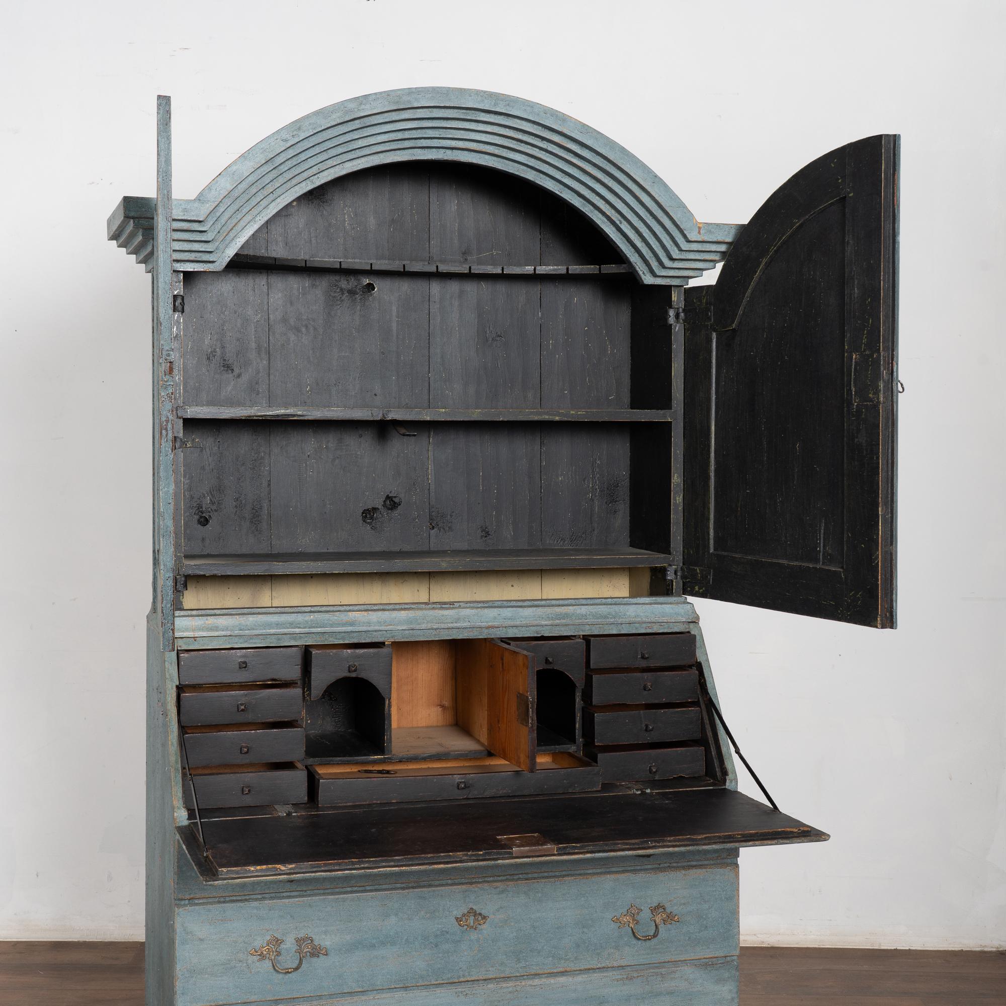 19th Century Swedish Blue Painted Tall Oak Secretary In Good Condition For Sale In Round Top, TX