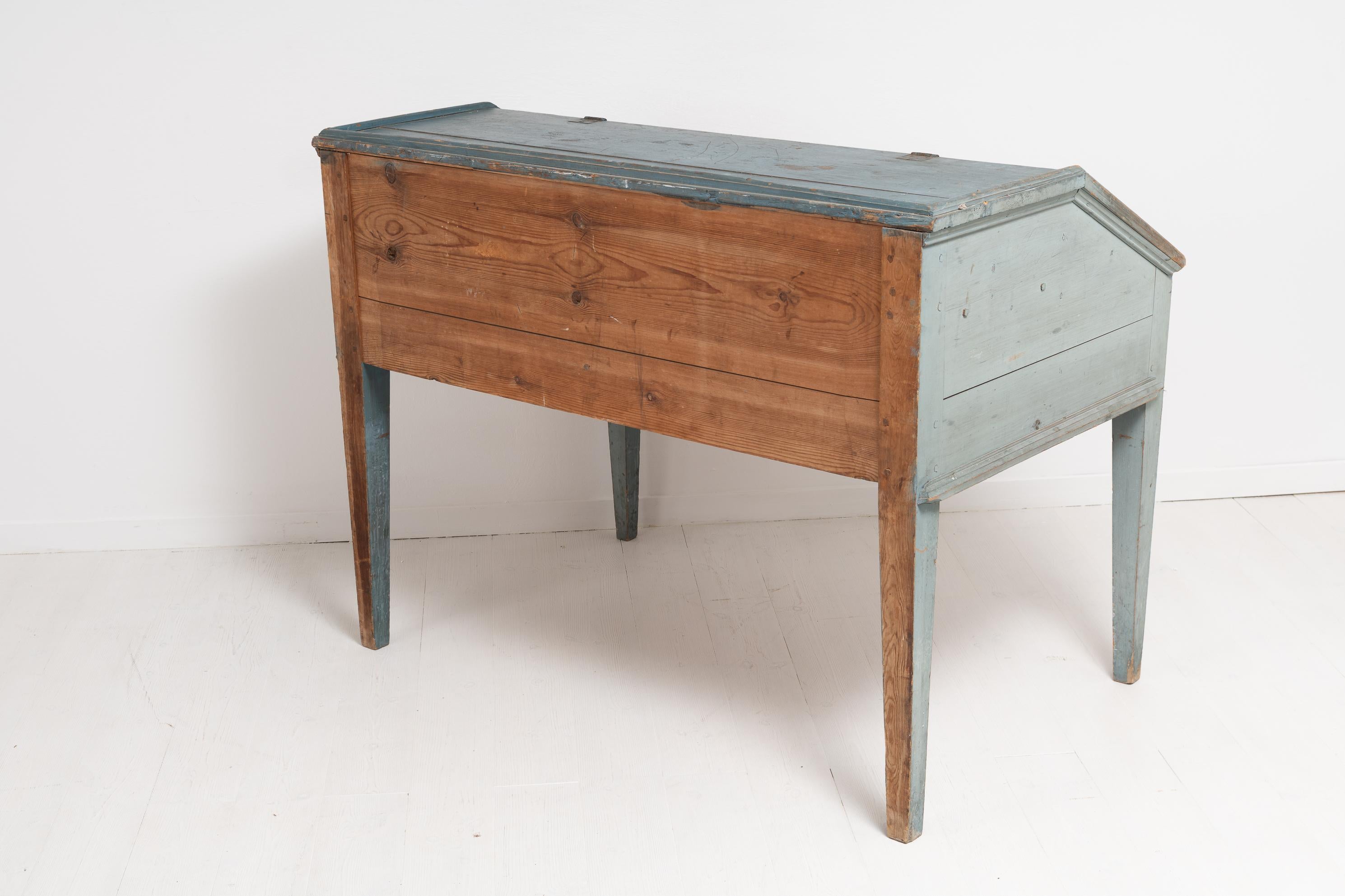 Antique Genuine Swedish Rustic Original Blue Writing Desk Table with Drawers For Sale 7